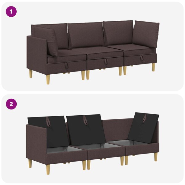 VidaXL Moduláris kanapé szett tárolóval 3 pcs Sötét Barna Szövet