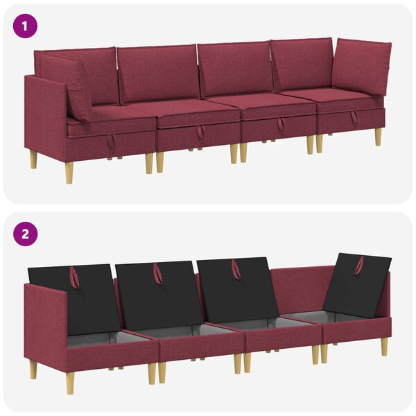 Moduláris kanapé szett tárolóval 4 pcs Bordó Szövet