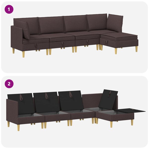 VidaXL Moduláris kanapé szett tárolóval 5 pcs Sötét Barna Szövet
