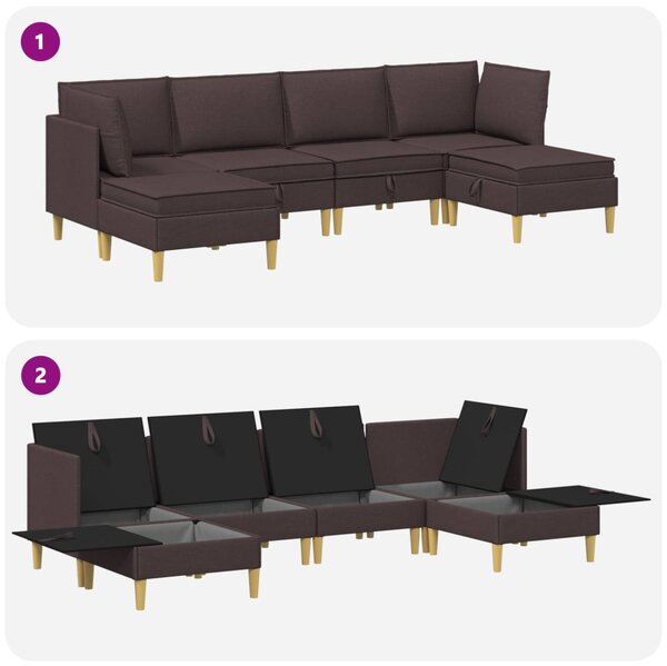 VidaXL Moduláris kanapé szett tárolóval 6 pcs Sötét Barna Szövet