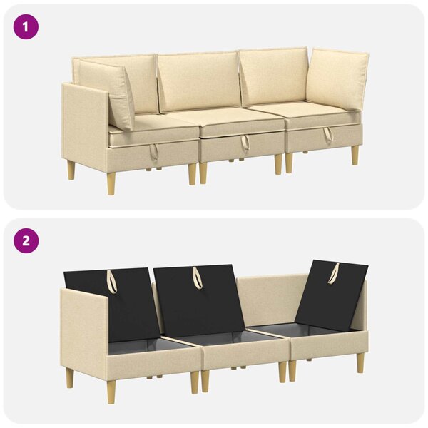 VidaXL Moduláris kanapé szett tárolóval 3 pcs Krémszínű Szövet