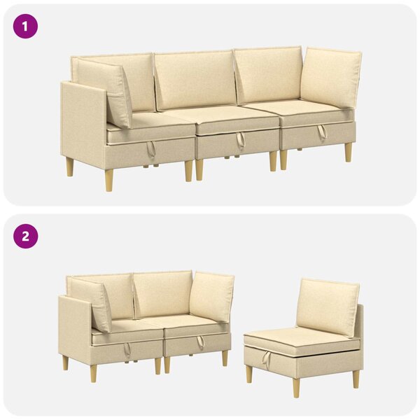 VidaXL Moduláris kanapé szett tárolóval 3 pcs Krémszínű Szövet