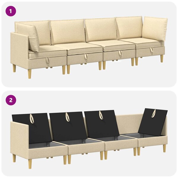VidaXL Moduláris kanapé szett tárolóval 4 pcs Krémszínű Szövet