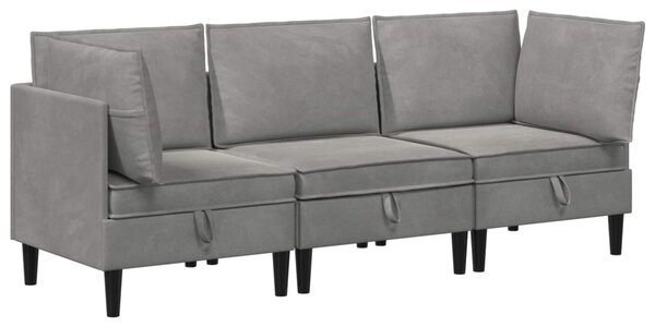 VidaXL Nappali bútor szett párnával 3 pcs Világosszürke Bársony