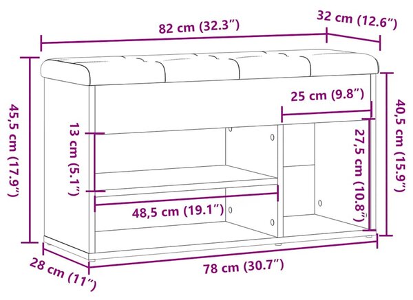 Antik fa szerelt fa cipőtároló pad 82x32x45,5 cm
