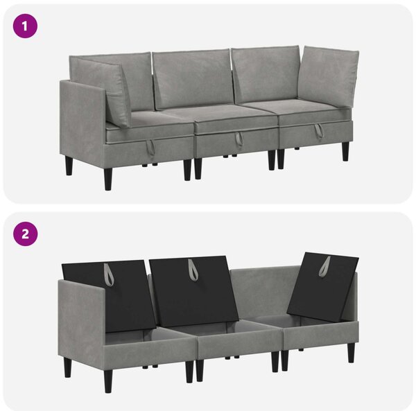 VidaXL Nappali bútor szett párnával 3 pcs Világosszürke Bársony