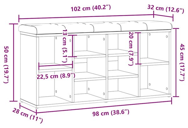 Antik fa szerelt fa cipőtároló pad 102x32x50 cm