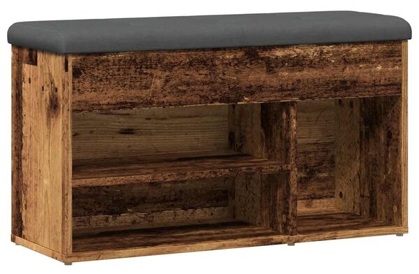 Antik fa szerelt fa cipőtároló pad 82x32x45,5 cm