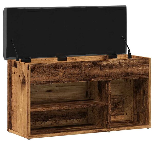 Antik fa szerelt fa cipőtároló pad 82x32x45,5 cm