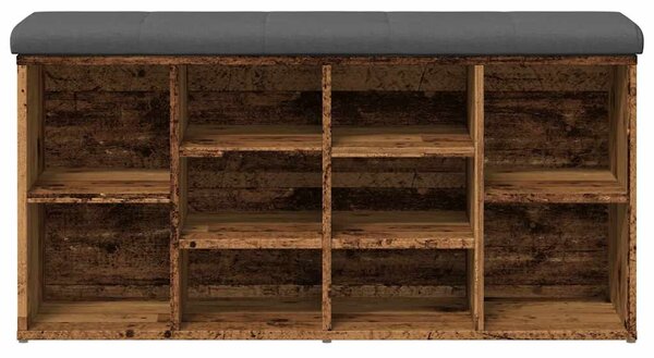 Antik fa szerelt fa cipőtároló pad 102x32x50 cm