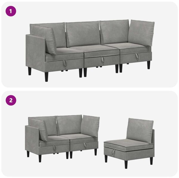 VidaXL Nappali bútor szett párnával 3 pcs Világosszürke Bársony
