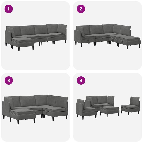 VidaXL Nappali bútor szett párnával 5 pcs Sötétszürke Bársony