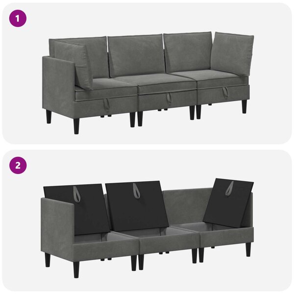 VidaXL Nappali bútor szett párnával 3 pcs Sötétszürke Bársony