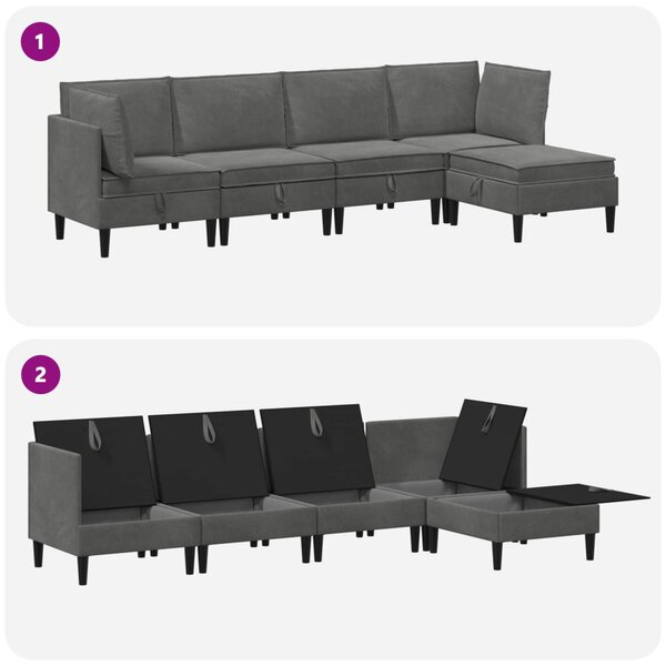 VidaXL Nappali bútor szett párnával 5 pcs Sötétszürke Bársony