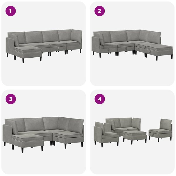 VidaXL Nappali bútor szett párnával 5 pcs Világosszürke Bársony