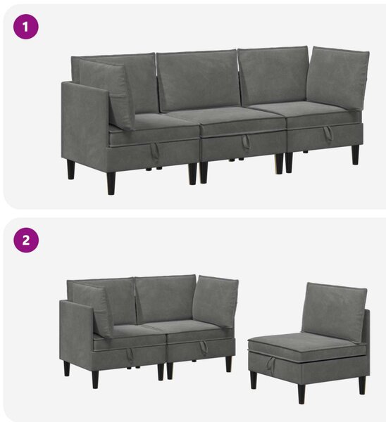 VidaXL Nappali bútor szett párnával 3 pcs Sötétszürke Bársony