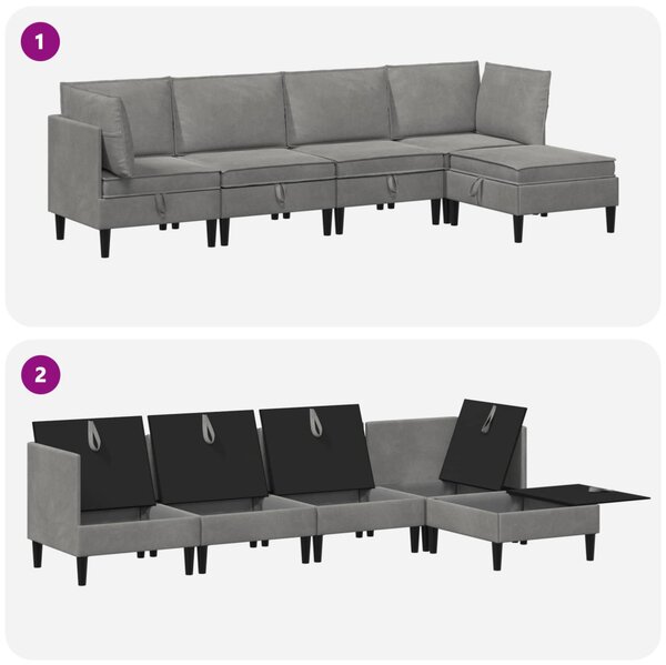 VidaXL Nappali bútor szett párnával 5 pcs Világosszürke Bársony