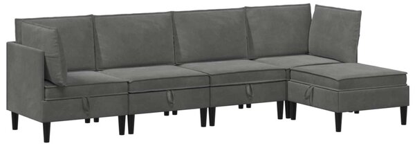 VidaXL Nappali bútor szett párnával 5 pcs Sötétszürke Bársony