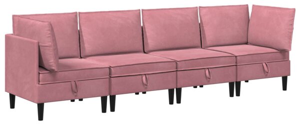 VidaXL Nappali bútor szett párnával tárolóval 4 pcs Rózsaszín Bársony
