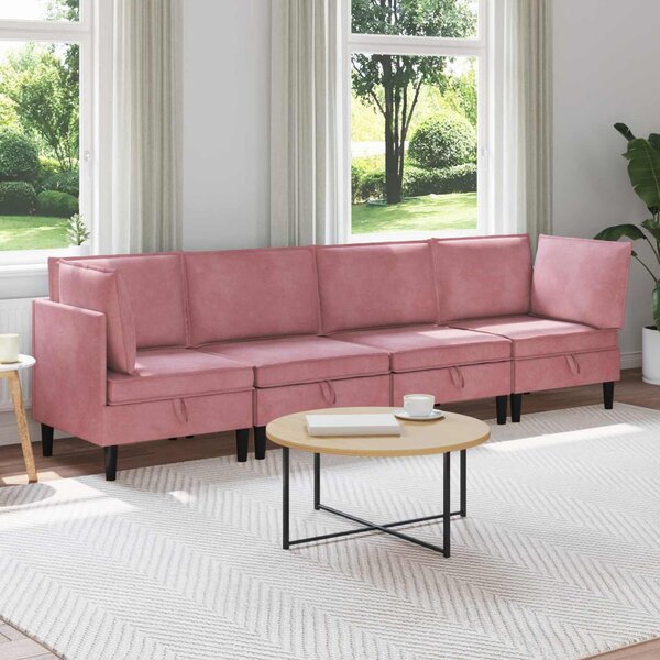 VidaXL Nappali bútor szett párnával tárolóval 4 pcs Rózsaszín Bársony