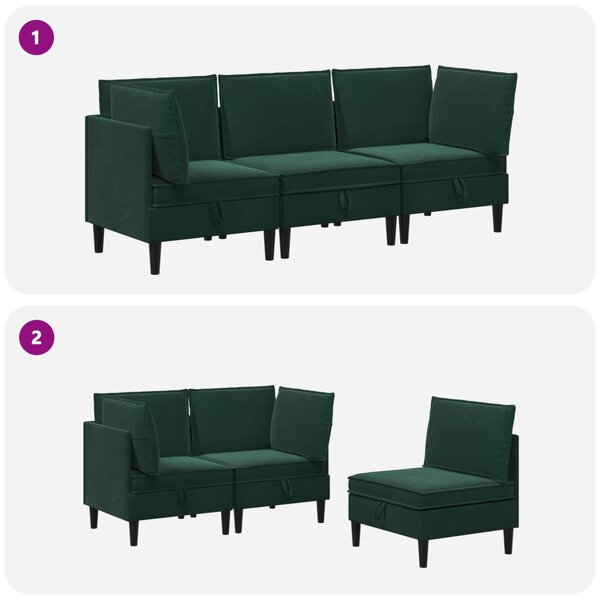 VidaXL Nappali bútor szett párnával tárolóval 3 pcs Sötétzöld Bársony
