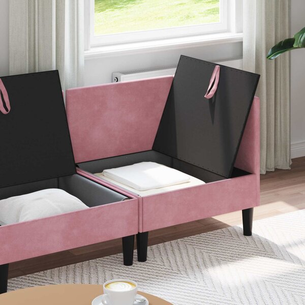 VidaXL Nappali bútor szett párnával tárolóval 3 pcs Rózsaszín Bársony