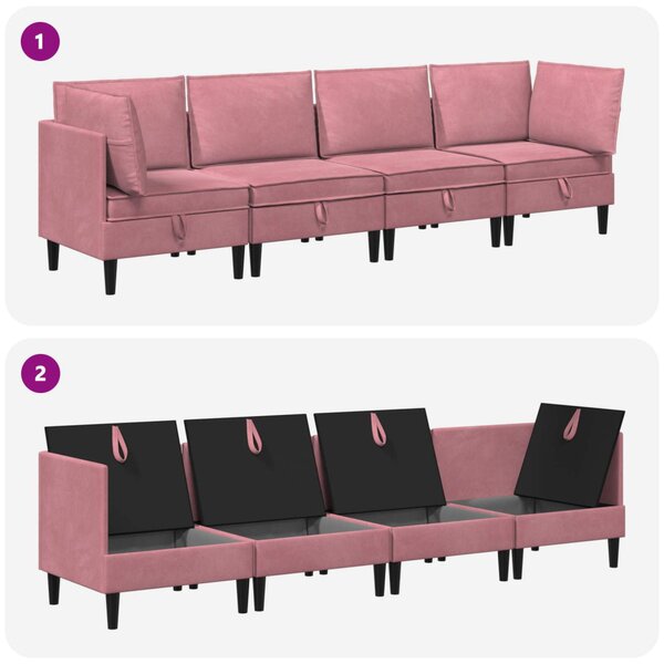 VidaXL Nappali bútor szett párnával tárolóval 4 pcs Rózsaszín Bársony