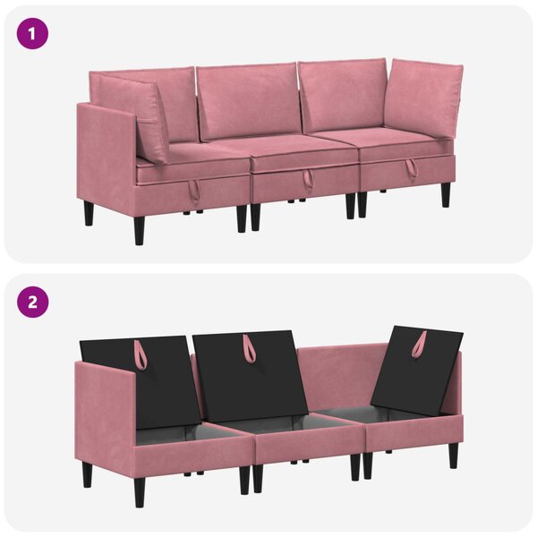 VidaXL Nappali bútor szett párnával tárolóval 3 pcs Rózsaszín Bársony