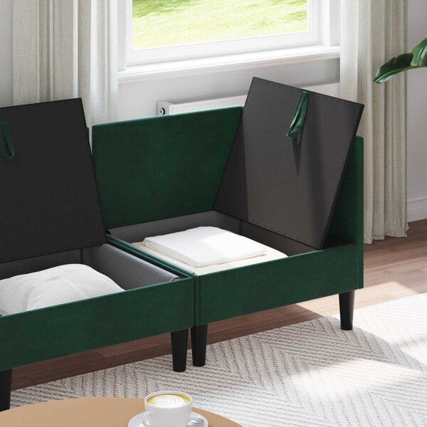 VidaXL Nappali bútor szett párnával tárolóval 3 pcs Sötétzöld Bársony
