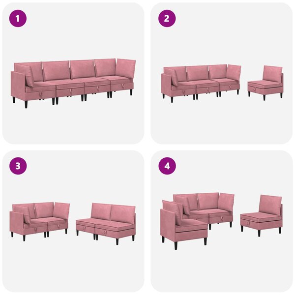VidaXL Nappali bútor szett párnával tárolóval 4 pcs Rózsaszín Bársony