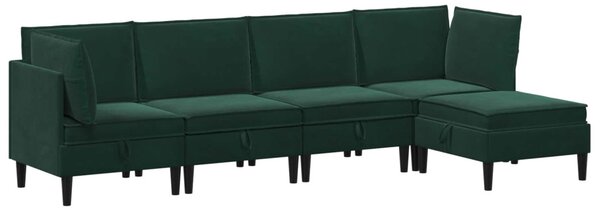 VidaXL Nappali bútor szett párnával tárolóval 5 pcs Sötétzöld Bársony