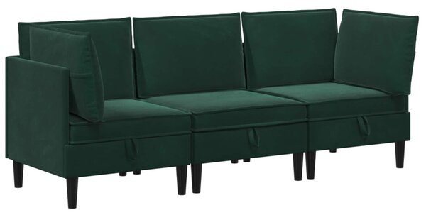VidaXL Nappali bútor szett párnával tárolóval 3 pcs Sötétzöld Bársony