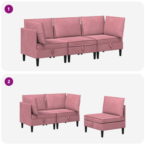 VidaXL Nappali bútor szett párnával tárolóval 3 pcs Rózsaszín Bársony