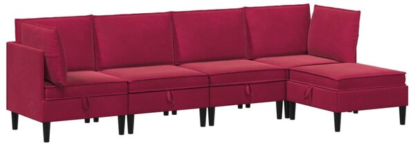VidaXL Nappali bútor szett párnával tárolóval 5 pcs Bordó Bársony