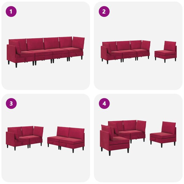 VidaXL Nappali bútor szett párnával tárolóval 4 pcs Bordó Bársony