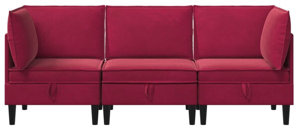 VidaXL Nappali bútor szett párnával tárolóval 3 pcs Bordó Bársony
