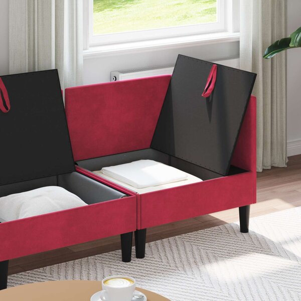 VidaXL Nappali bútor szett párnával tárolóval 3 pcs Bordó Bársony