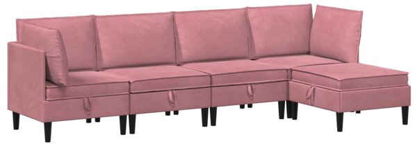 VidaXL Nappali bútor szett párnával tárolóval 5 pcs Rózsaszín Bársony