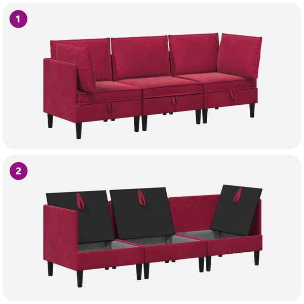 VidaXL Nappali bútor szett párnával tárolóval 3 pcs Bordó Bársony