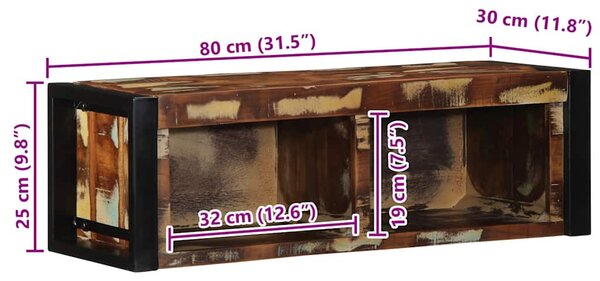 Többszínű tömör újrahasznosított fa TV-szekrény 80x30x25 cm