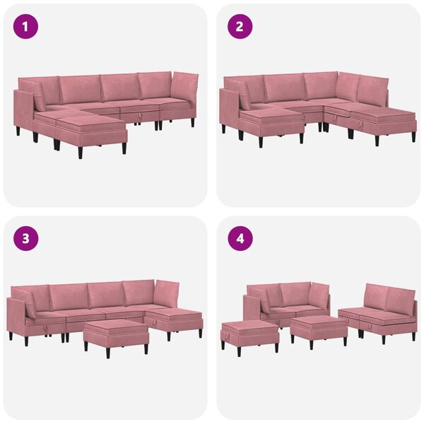 VidaXL Nappali bútor szett párnával tárolóval 6 pcs Rózsaszín Bársony