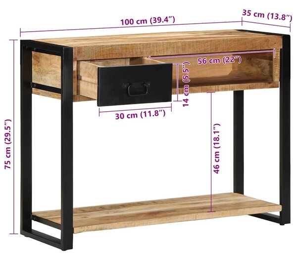 Tömör nyersfa mangófa tálalóasztal 100 x 35 x 75 cm