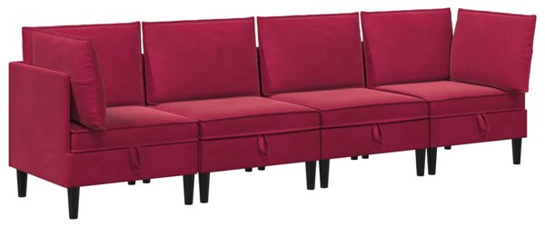 VidaXL Nappali bútor szett párnával tárolóval 4 pcs Bordó Bársony