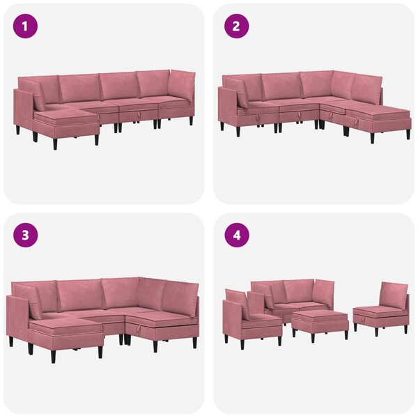 VidaXL Nappali bútor szett párnával tárolóval 5 pcs Rózsaszín Bársony