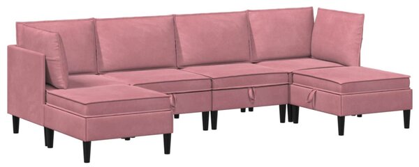 VidaXL Nappali bútor szett párnával tárolóval 6 pcs Rózsaszín Bársony