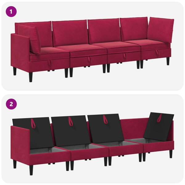 VidaXL Nappali bútor szett párnával tárolóval 4 pcs Bordó Bársony