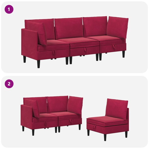 VidaXL Nappali bútor szett párnával tárolóval 3 pcs Bordó Bársony
