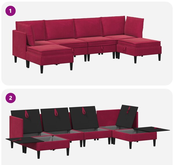 VidaXL Nappali bútor szett párnával tárolóval 6 pcs Bordó Bársony