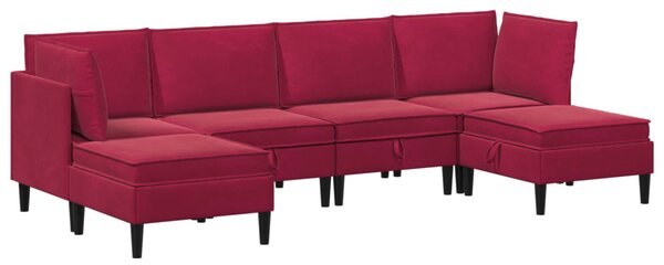 VidaXL Nappali bútor szett párnával tárolóval 6 pcs Bordó Bársony