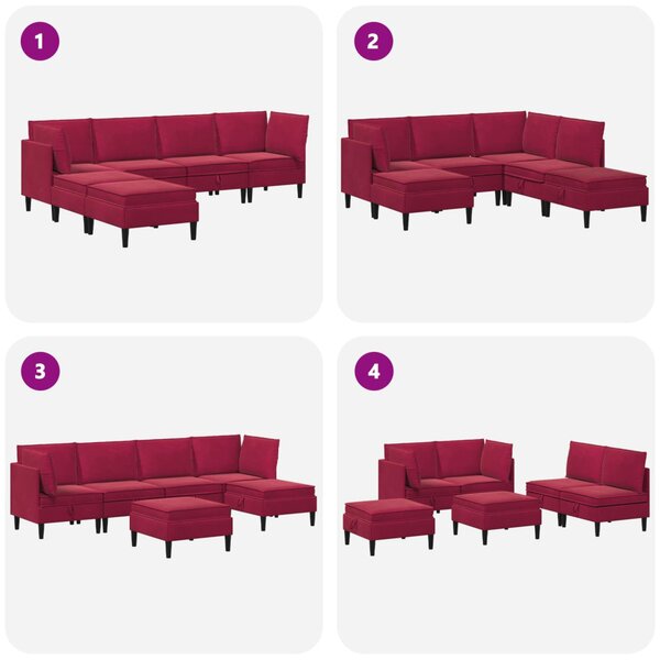 VidaXL Nappali bútor szett párnával tárolóval 6 pcs Bordó Bársony